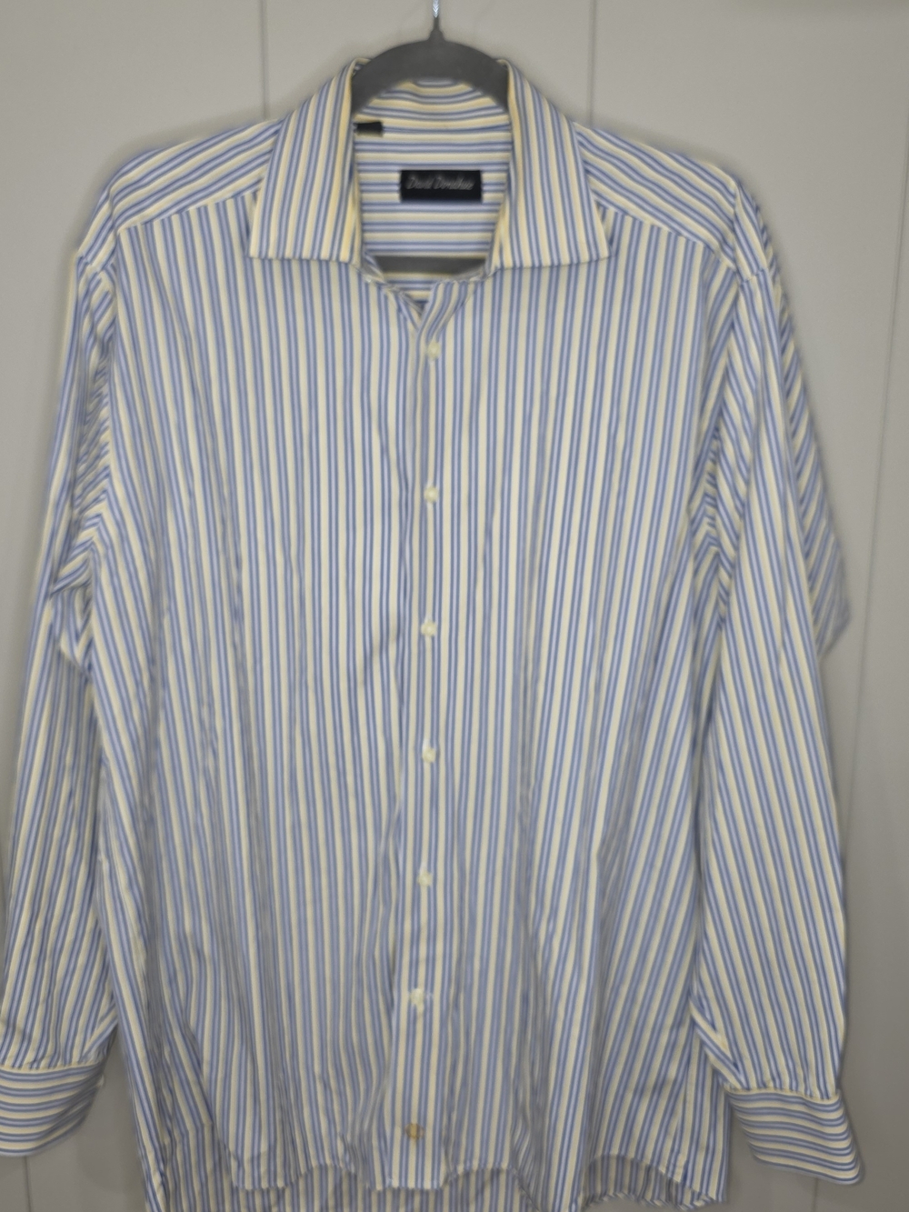 David Donahue Blue and White Striped Dress Shirt Sz 16 1/2.  34/35
